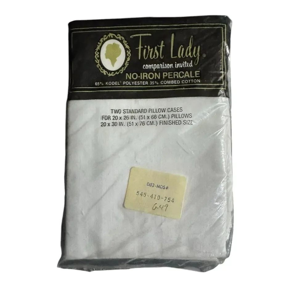 VTG First Lady No‎ Iron Percale Double Bed Sheet Set Fitted Flat Pillowcases NEW